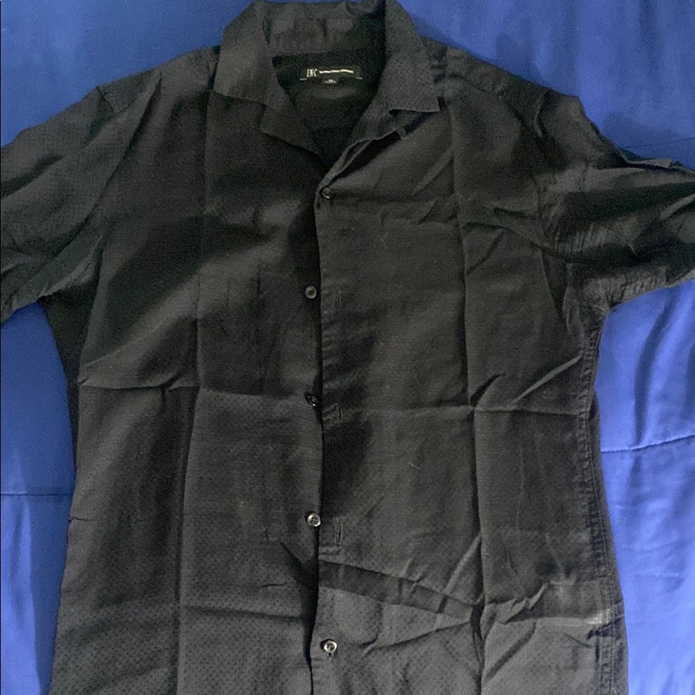 INC International Concepts Black Casual Button Down Shirt